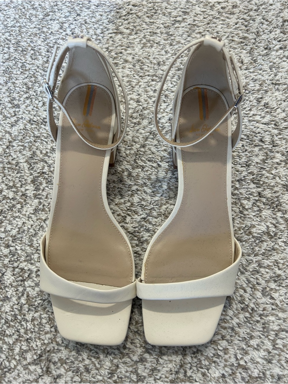 Sam Edelman Cream Open-Toe Ankle Strap Block Heels